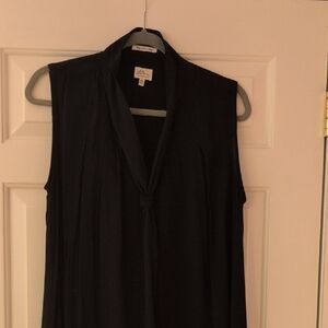 L.L. Bean Black Sleeveless Midi Dress with Mandarin Collar